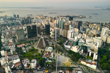 Naklejka premium Downtown Rio de Janeiro Aerial View With Metropolitan Cathedral in the Middle