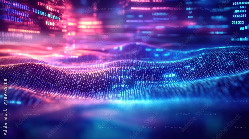 Poster futuristic digital landscape binary code technology cyberpunk abstract art