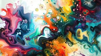 a whimsical and imaginative abstract painting with fantastical motifs, No discernible objects, white space in the center of the page for text