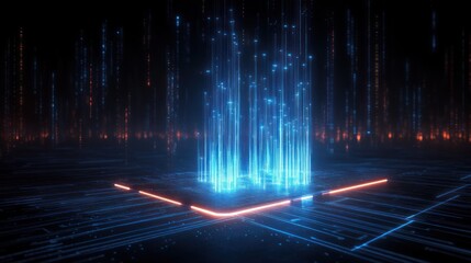 Futuristic Digital Landscape with Glowing Blue Lines and Minimalistic Technology Theme