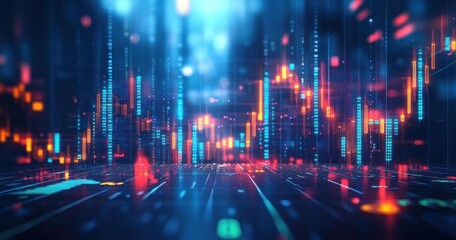 Futuristic Visualization of Stock Market Graphs with Neon City Skyline