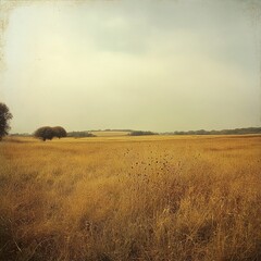 Fototapeta premium Serene Golden Field Landscape: Peaceful Countryside Scenery