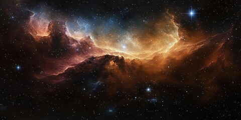 Fototapeta premium Vibrant Cosmic Nebula Space Landscape in Impressionism Style with Dramatic Light and Shadow