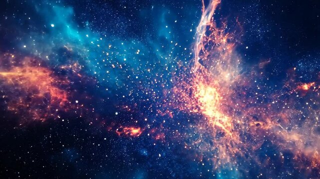 Cat head design blends seamlessly with a vibrant outer space backdrop showcasing cosmic elements, cat head and outer space seamless ing timelapse virtual video Background