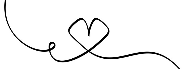 Simple black heart line art with elegant curves and flowing design. Vector illustration for creative and modern themes.