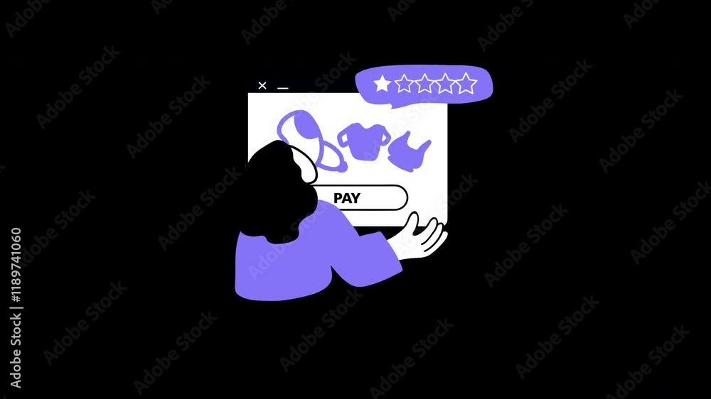 Poster a person paying for items online with a user's interface design, showcasing shopping in a modern con