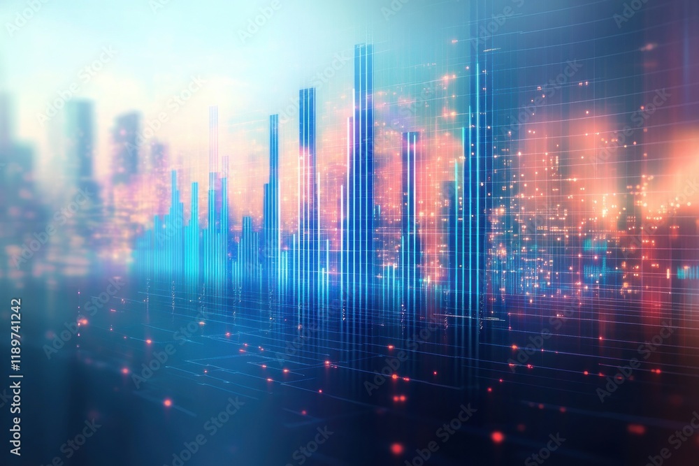 Poster futuristic data visualization bar graphs analysis investment financial chart