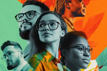 collage of business professionals from diverse backgrounds showcasing a dynamic and inclusive work environment