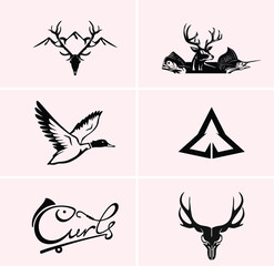 hunting Deer Duck and fish minimalist logo design	