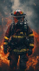 Fototapeta premium Firefighter in Action: A Dramatic Rescue Scene