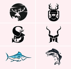 hunting Deer Duck and fish minimalist logo design	