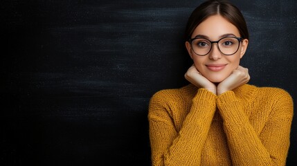 Engaging education scene with smiling teacher near chalkboard classroom environment inspiring learning concept