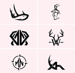 hunting Deer Duck and fish minimalist logo design	