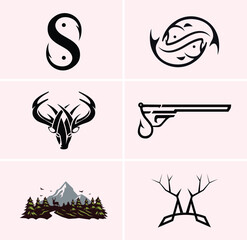 hunting Deer Duck and fish minimalist logo design	