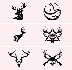 hunting Deer Duck and fish minimalist logo design	