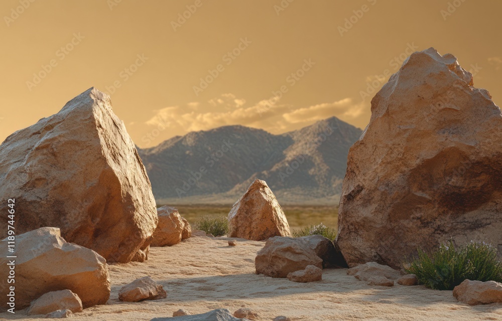 Poster stone display podium for cosmetic products on brown background with sunlight shadows in minimalist 3
