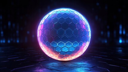 Futuristic Hexagonal Orb with Glowing Edge for Text Logo Product Protection Anti Virus Security