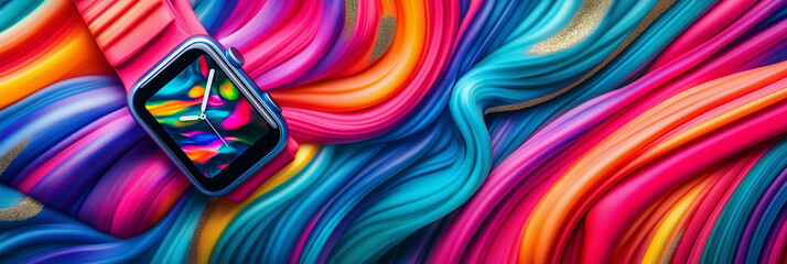 Wristwatch on Vibrant Swirls