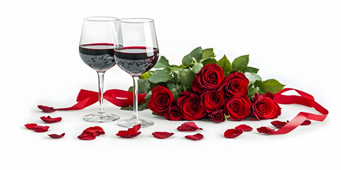 red wine and roses, ai generated.