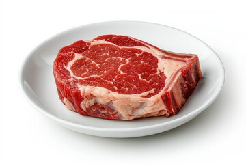 Obraz premium raw fresh beef rib, on white plain isolated,clear contours and boundaries, contrast, standalone full object, no shadows, lifelike accuracy, commercial photoshoot