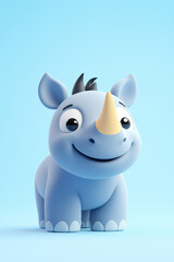 Naklejka premium Adorable 3D rhino, light blue, happy.