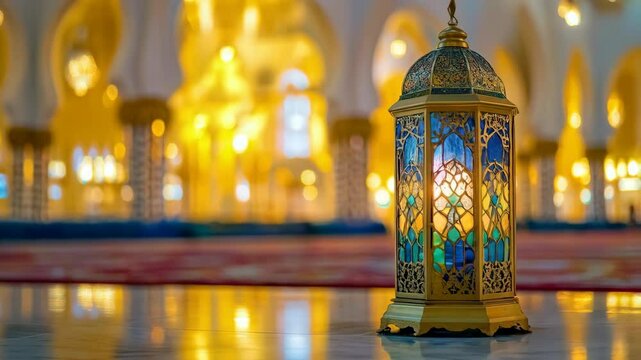 Golden ramadan islamic lattern Lights Bokeh Glow. Animated islamic background. 