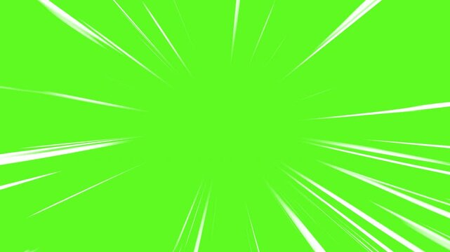 Radial speed or action lines anime comic background. Manga striped backdrop. Seamless loop. Green screen, chromakey