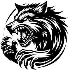 Silhouette of an angry wolf