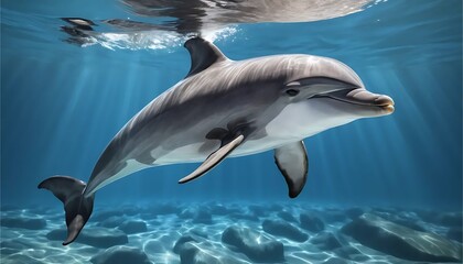 Fototapeta premium Graceful Dolphin Underwater: Serene Ocean Scene