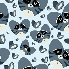 hearts with animal designs namely blue raccoon heart shaped design and blue hearts on blue background valentines day pattern