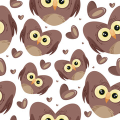 Fototapeta premium hearts with animal design, namely brown owl heart design and brown hearts, Valentine's Day pattern