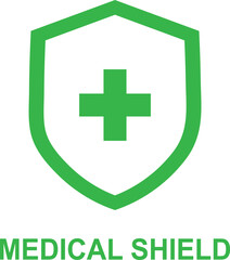 Green medical shield icon, signifying protection and health care.