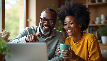Happy Couple Sharing a Moment with a Laptop