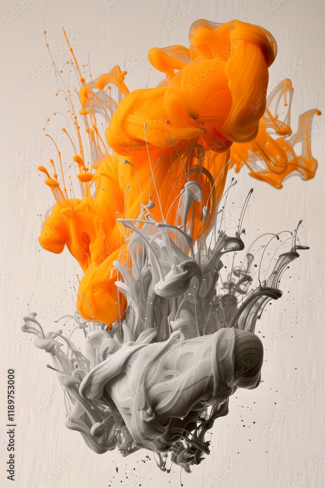 Poster an explosion of vibrant orange paint intertwines with gray, creating a dynamic visual display. the a