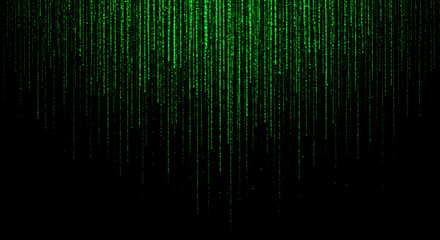 Green alphanumeric code cascading down a black background, resembling Matrix-style digital rain.