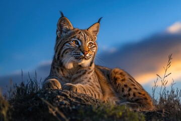 Fototapeta premium Majestic bobcat at sunset, a beautiful wild feline.