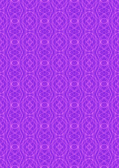 Hand-drawn abstract seamless ornament. Neon purple (proton purple) background and glowing pink pattern on it. Cloth texture. Digital artwork, A4, vertical. (pattern: p10-2f)