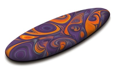 Abstract oval shape with swirling purple and orange pattern.