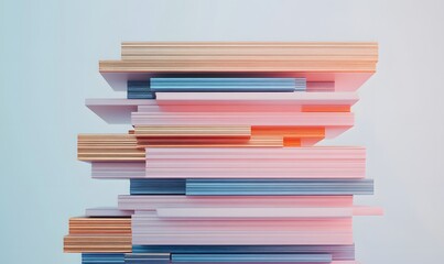 Abstract pastel-colored geometric shapes stacked.