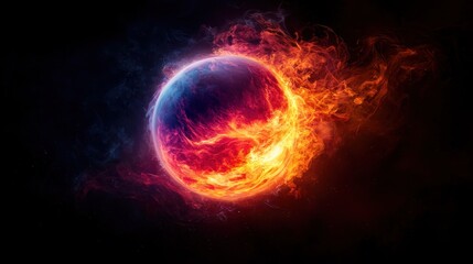 Obraz premium Celestial fireball ignites in cosmic space abstract digital art dramatic dark environment