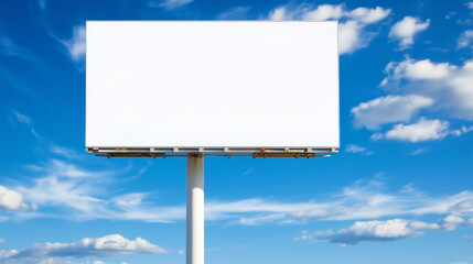 Blank white billboard against a blue sky with clouds