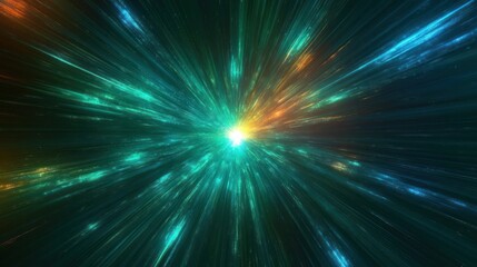 Abstract Radial Burst of Green and Blue Light Beams Dynamic Motion Effect Background