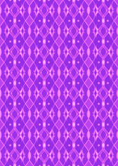 Fototapeta premium Hand-drawn abstract seamless ornament. Neon purple (proton purple) background and glowing pink pattern on it. Cloth texture. Digital artwork, A4, vertical. (pattern: p12f)