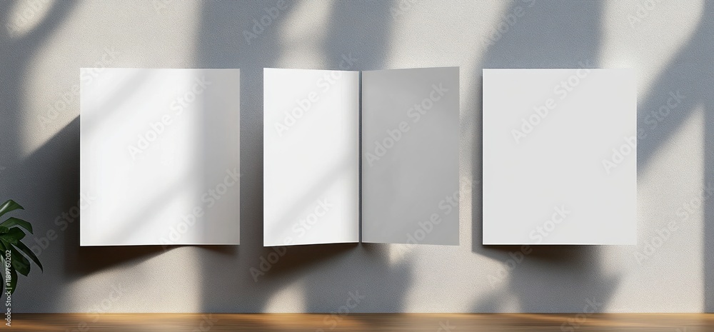 Poster a4 size white paper folder mockup with soft gray background and natural light