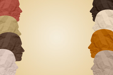 Assimilation or multiculturalism Demographic change and changing demography as social cohesion of people assimilated or assimilating or diversity in a population in a 3D illustration style.