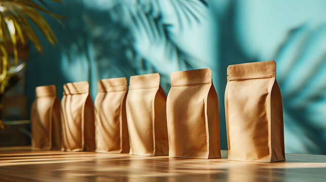 Neatly packed coffee bags in minimalist packaging displayed with a clean background for promotional opportunities