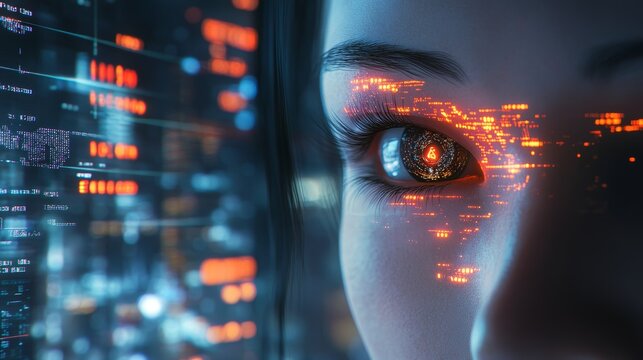 Woman s Face With Digital Overlays, Facial Recognition, Big Data Analysis, Interface