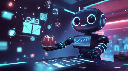 ギフトを届ける未来のロボットAIのイメージイラスト