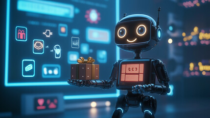 ギフトを届ける未来のロボットAIのイメージイラスト
