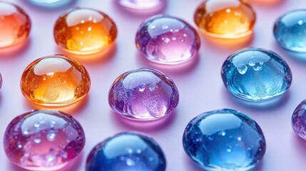 Fototapeta premium Colorful, translucent gel-like spheres arranged in a vibrant pattern.